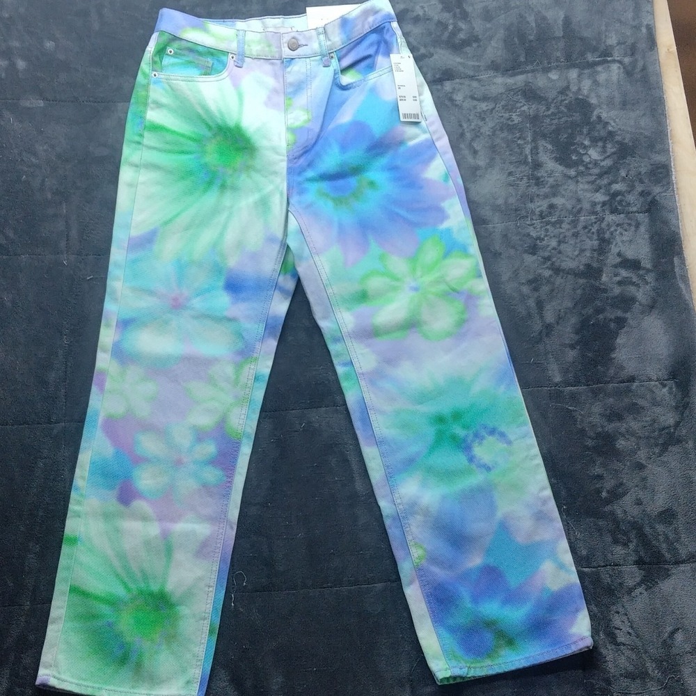 NWT BDG Urban Outfitters Straight Leg Pant Cowboy Jeans Tie Die Flowers Artsy 28